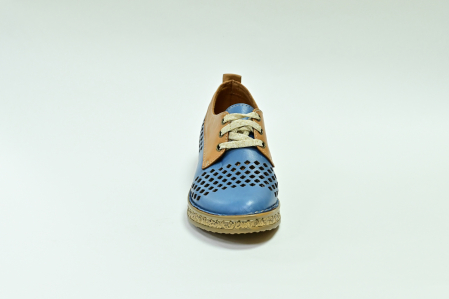 Туфли летние женские сине-коричневые Lobas Shoes А. 7555-1