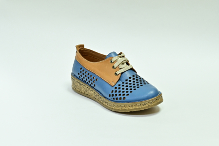Туфли летние женские сине-коричневые Lobas Shoes А. 7555-1
