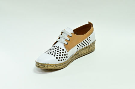 Туфли летние женские бело-коричневые Lobas Shoes А. 7555-1