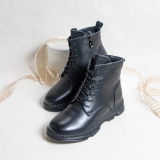 Ботинки зимние на шнуровке женские кожаные черные
