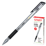 Ручка гелевая черная STAFF 0,5мм эконом, корпус прозрачный, резиновый держатель