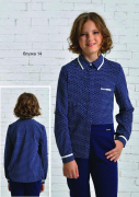Блузка для девочки нарядная синяя в горошек 014