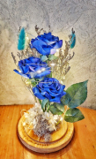Синяя искуственная роза в колбе с подсветкой