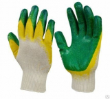 Перчатки с латексным двойным покрытием (зелено-желтые)