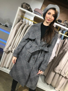 Пальто эффектное демисезонное женское "Серая клетка" , АМ 181-415 гл