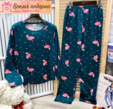 Трикотажная женская пижама с фламинго