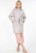 Женское демисезонное укороченное пальто с поясом и капюшоном