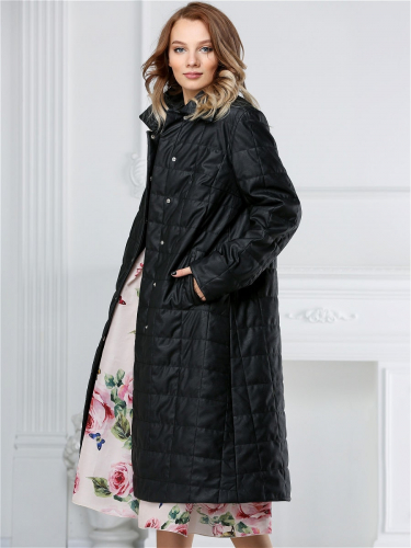 Женское демисезонное пальто из экокожи черное
