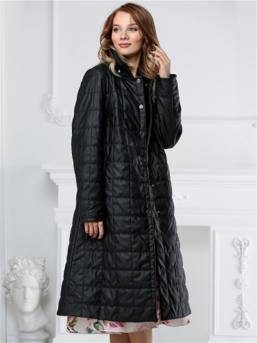 Женское демисезонное пальто из экокожи черное