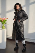 Женское комбинированное классическое демисезонное пальто с оригинальными деталями