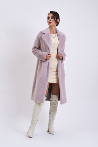 Демисезонное женское пальто  из шерсти «под норку» серо-лавандового цвета