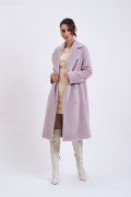 Демисезонное женское пальто  из шерсти «под норку» серо-лавандового цвета