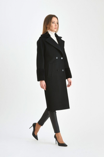 Демисезонное женское пальто из шерсти с шелком, цвет черный