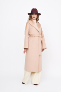 Женское пальто из шерсти с шелком кремового цвета в длине макси