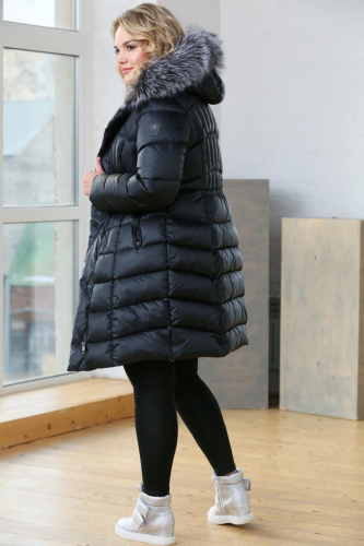 Пальто на биопухе с отделкой из меха чернобурки