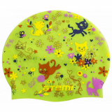 Шапочка для плавания силикон ATEMI  PSC 307 салатовая котята