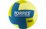 Мяч волейбольный TORRES Dig V22145 №5 синтетическая кожа (ТПЕ) любительский желтый/бирюзовый/бежевый