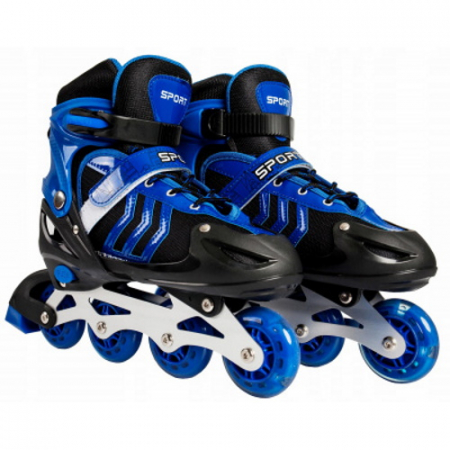 Коньки роликовые раздвижные полумягкие Virtey DJS-905 синие светящиеся колеса 