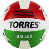 Мяч волейбольный TORRES BM400 V32015 р.5 синтетическая кожа (ТПУ) клееный бело-красно-зеленый