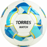 Мяч футбольный TORRES Match F320025 №5 3 панели PU  белый/серебрянный/голубой