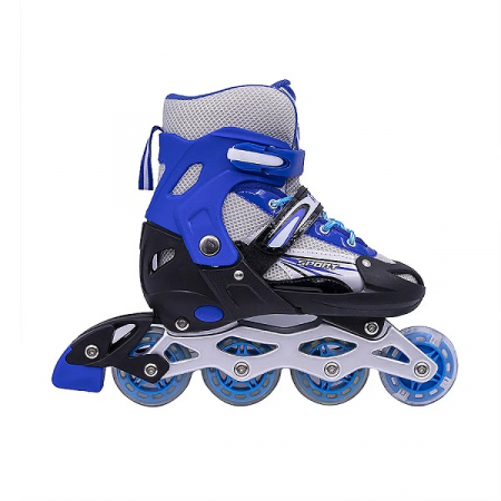 Коньки роликовые раздвижные полумягкие Virtey DJS-905 PU синие светящиеся колеса
