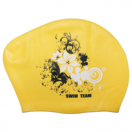 Шапочка для плавания силикон SPRINTER SWIM TEAM 40105 для длинных волос цветы желтый 