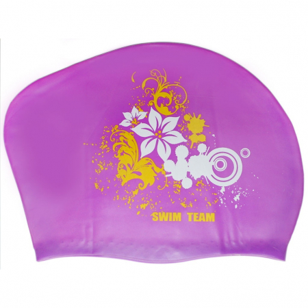 Шапочка для плавания силикон SPRINTER SWIM TEAM 40105 для длинных волос цветы фиолетовый 