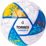Мяч футбольный TORRES Junior-4 F323804 №4 ПУ 32панели ручная сшивка белый/желтый/голубой