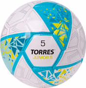 Мяч футбольный TORRES Junior-5 F323805 №5 ПУ 32панели ручная сшивка белый/бирюзовый