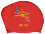 Шапочка для плавания силикон для длинных волос SPRINTER SWIM TEAM 06105 ноты красный