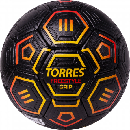 Мяч футбольный TORRES Freestyle Grip F323765 №5 32 панели PU ручная сшивка черно/желтый/красный И